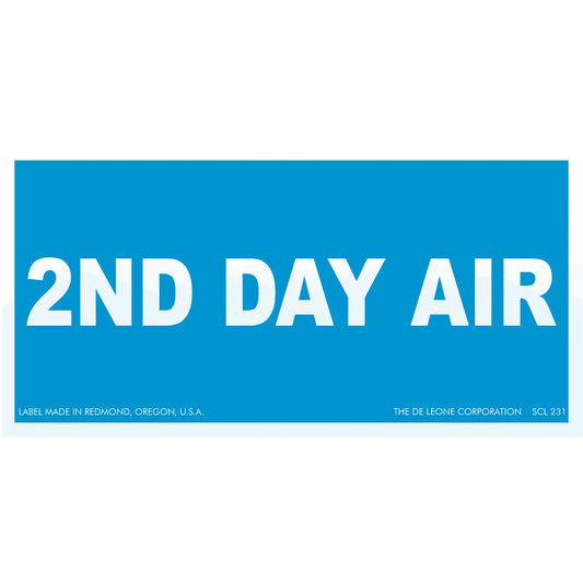 White text reading ’2ND DAY AIR’ on a blue rectangular label.