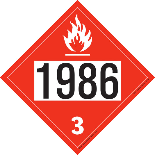10 3/4" x 10 3/4" DOT 4-Digit Placard - 1986, Red/Black, 25/Package