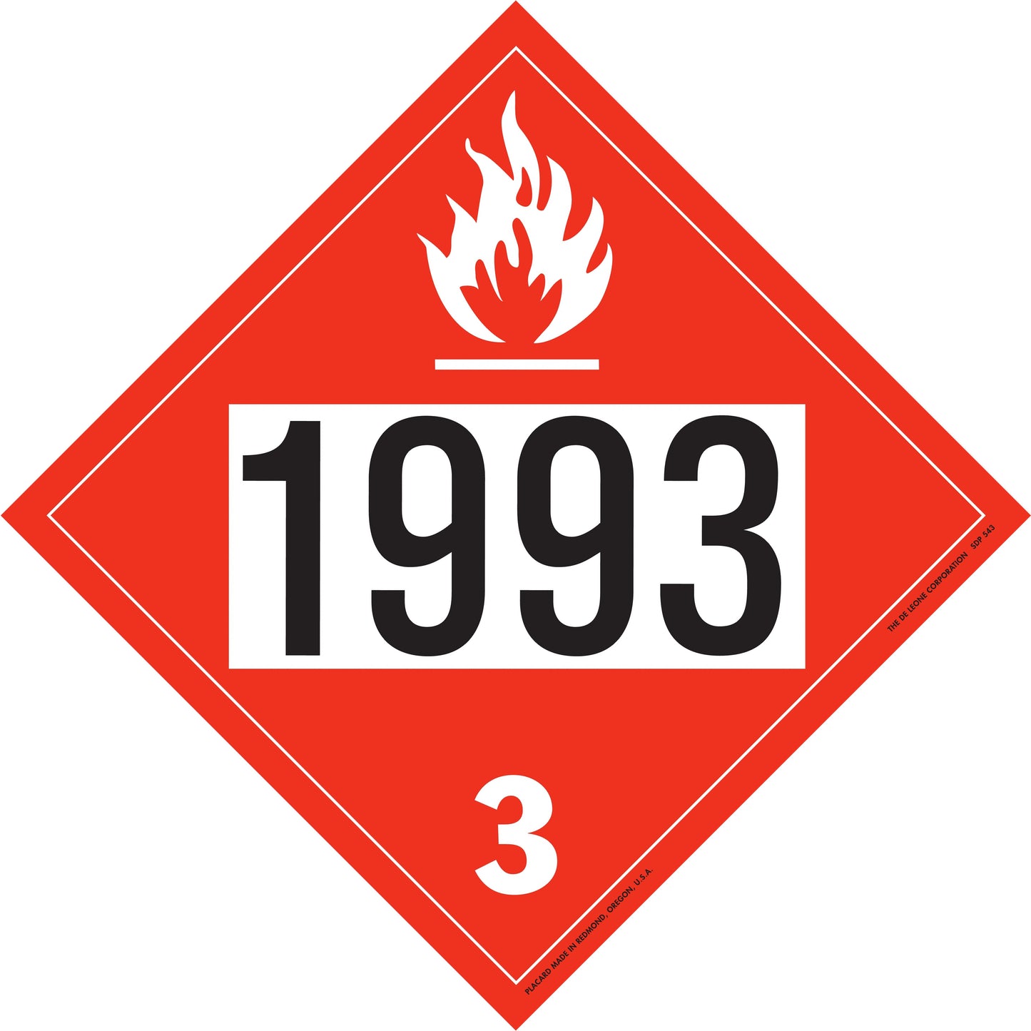 10 3/4" x 10 3/4" DOT 4-Digit Placard - 1993, Red/Black, Vinyl, 25/Package