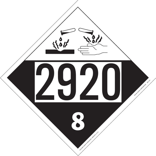 10 3/4" x 10 3/4" DOT 4-Digit Placard - 2920, White & Black, Vinyl, 25/Package
