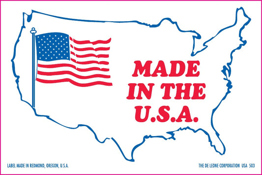 3" x 4 1/2" Made in USA Label - Made In The U.S.A, White, 500/Roll