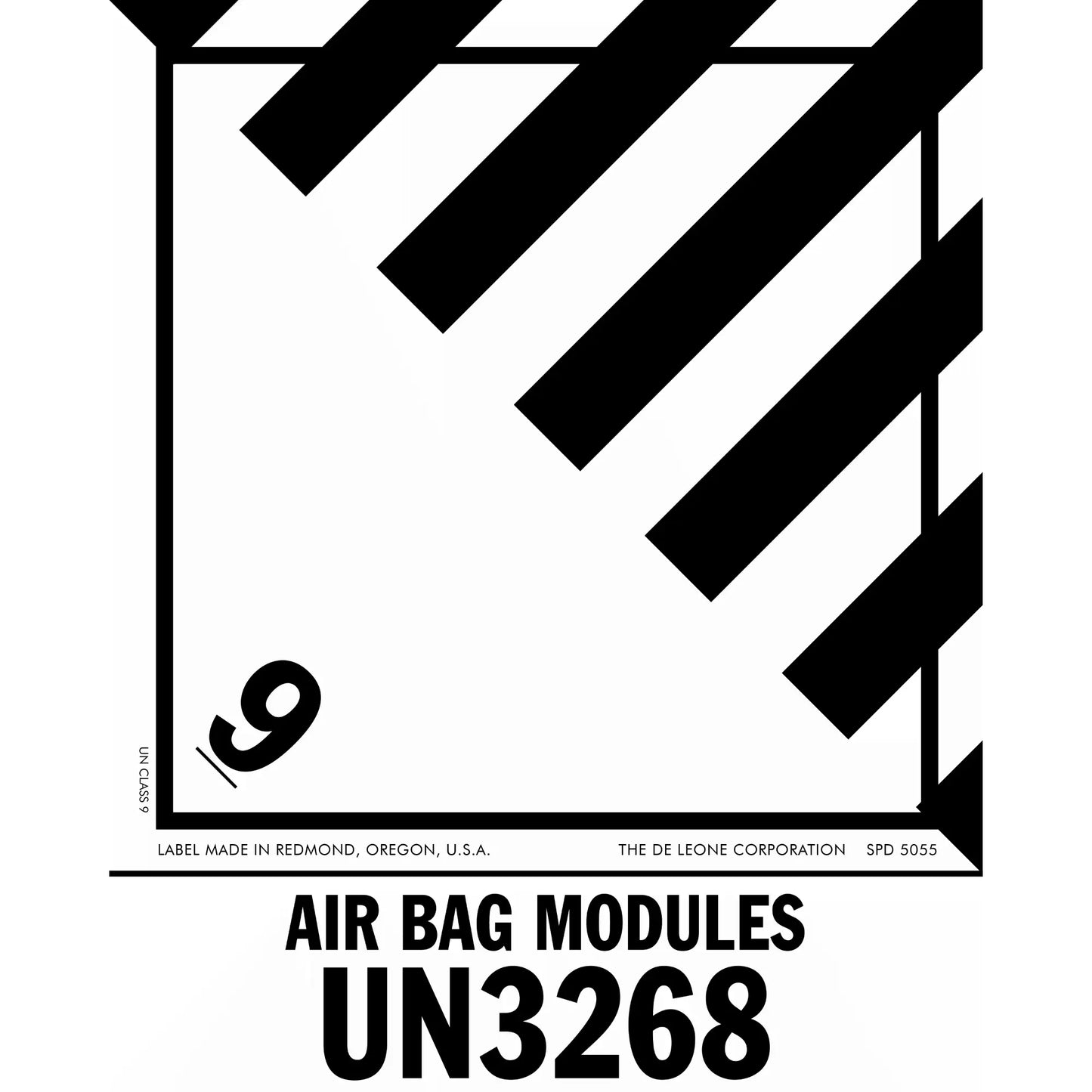 Black and white hazard placard for UN3268 Air Bag Modules.