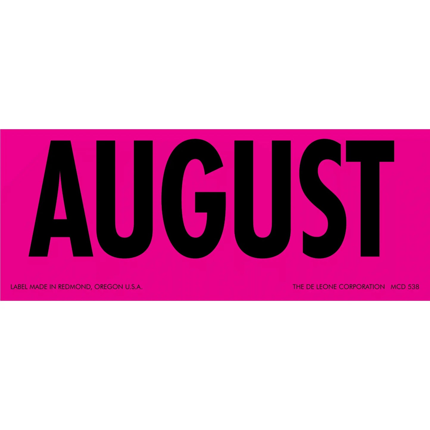 Bold black text spelling ’AUGUST’ on a pink background.