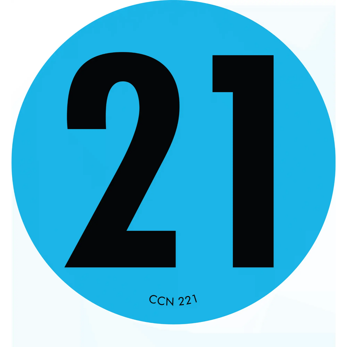 Black number 21 on a light blue circular background.