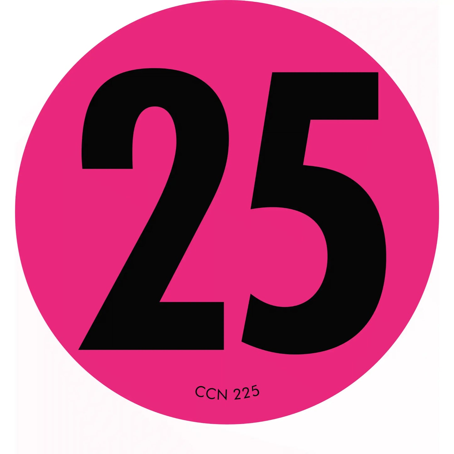 Black number 25 on a pink circular background.