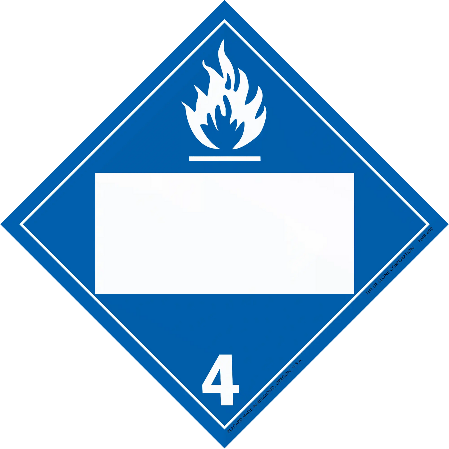 Diamond-shaped blue hazard placard with flame symbol and number 4.