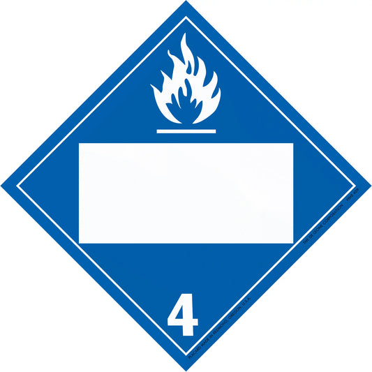Diamond-shaped blue hazard placard with flame symbol and number 4.
