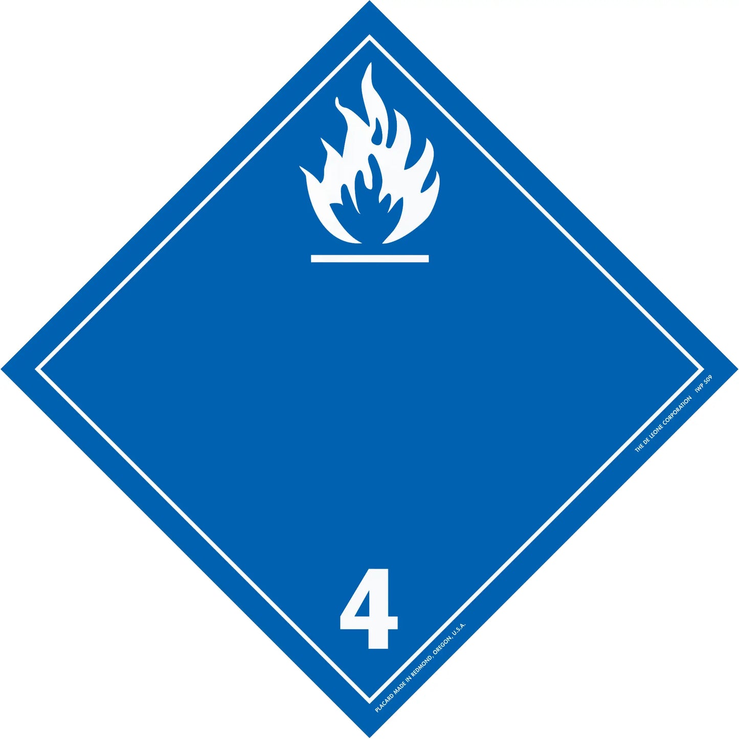 Diamond-shaped blue hazard placard with flame symbol and number 4.