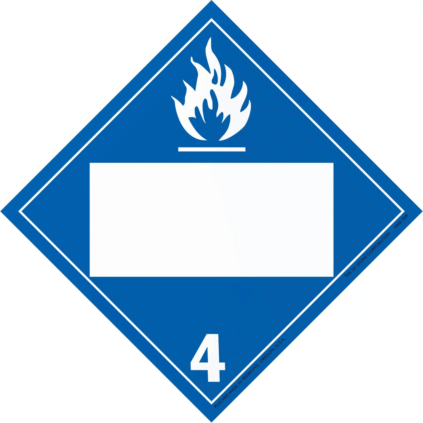 Diamond-shaped blue hazard placard with flame symbol and number 4.