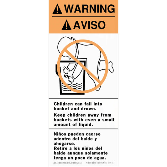 Warning sign showing a crossed-out figure leaning into a bucket.