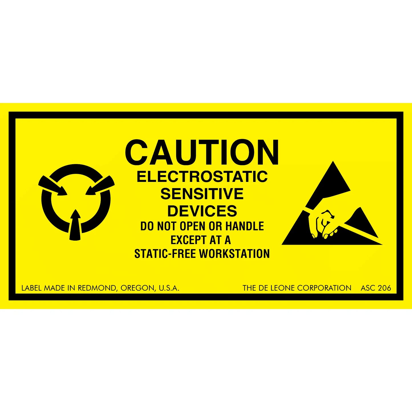 Yellow warning label for electrostatic-sensitive devices.