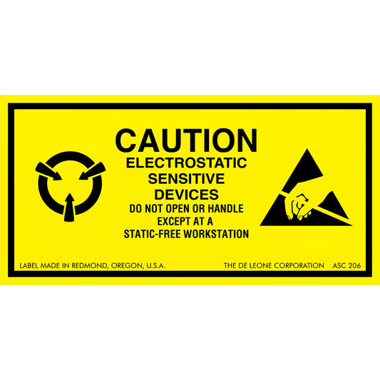 Yellow warning label for electrostatic-sensitive devices.