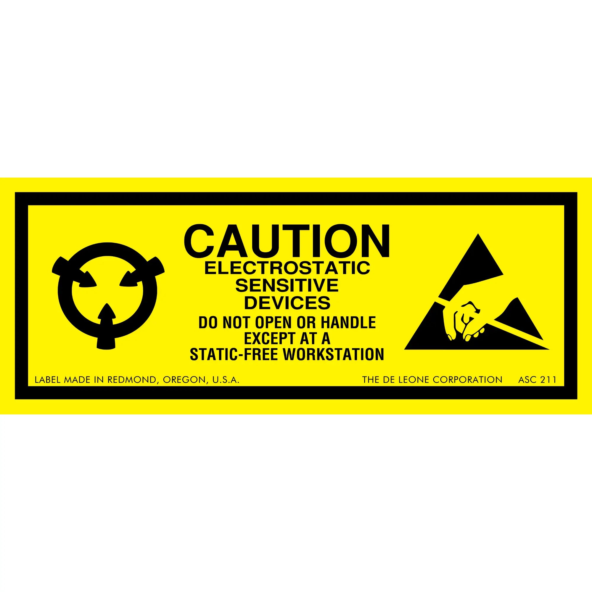 Yellow and black warning label for electrostatic sensitive devices.
