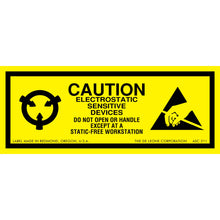 Yellow and black warning label for electrostatic sensitive devices.