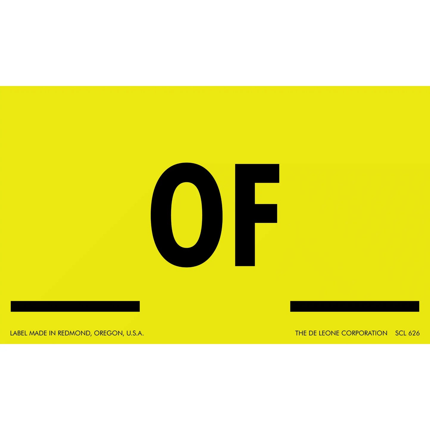 Black letters ’OF’ on a yellow background.