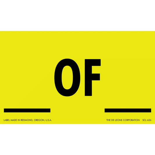 Black letters ’OF’ on a yellow background.