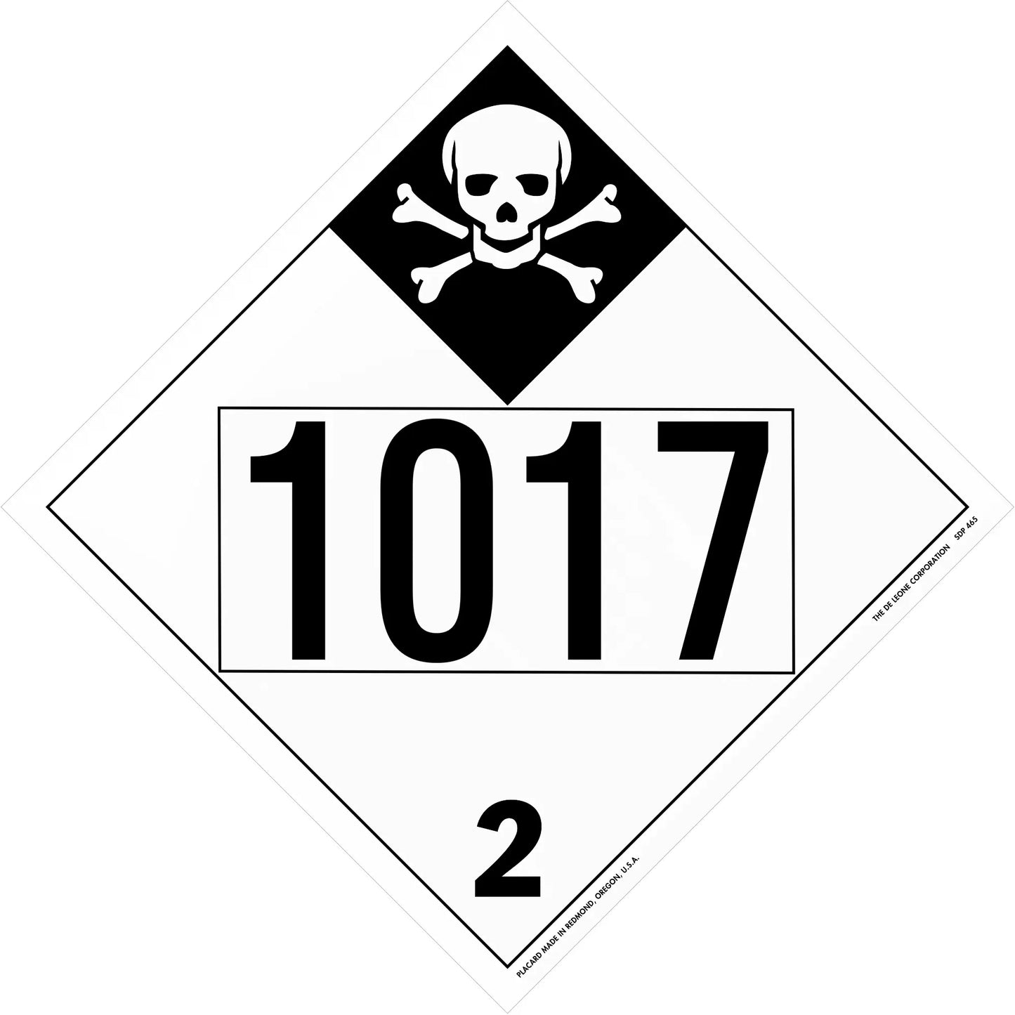 Hazardous materials placard showing skull and crossbones symbol with number 1017 and division 2.