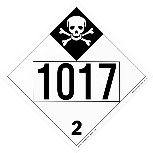 Hazardous materials placard showing skull and crossbones symbol with number 1017 and division 2.
