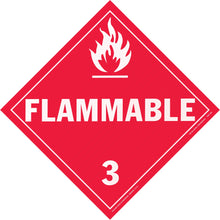 Red diamond-shaped flammable warning sign with the number 3.