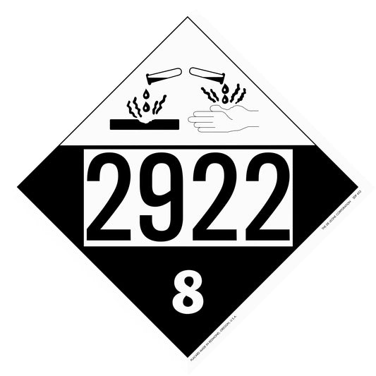 Hazardous materials placard with number 2922 and corrosive symbol in class 8.