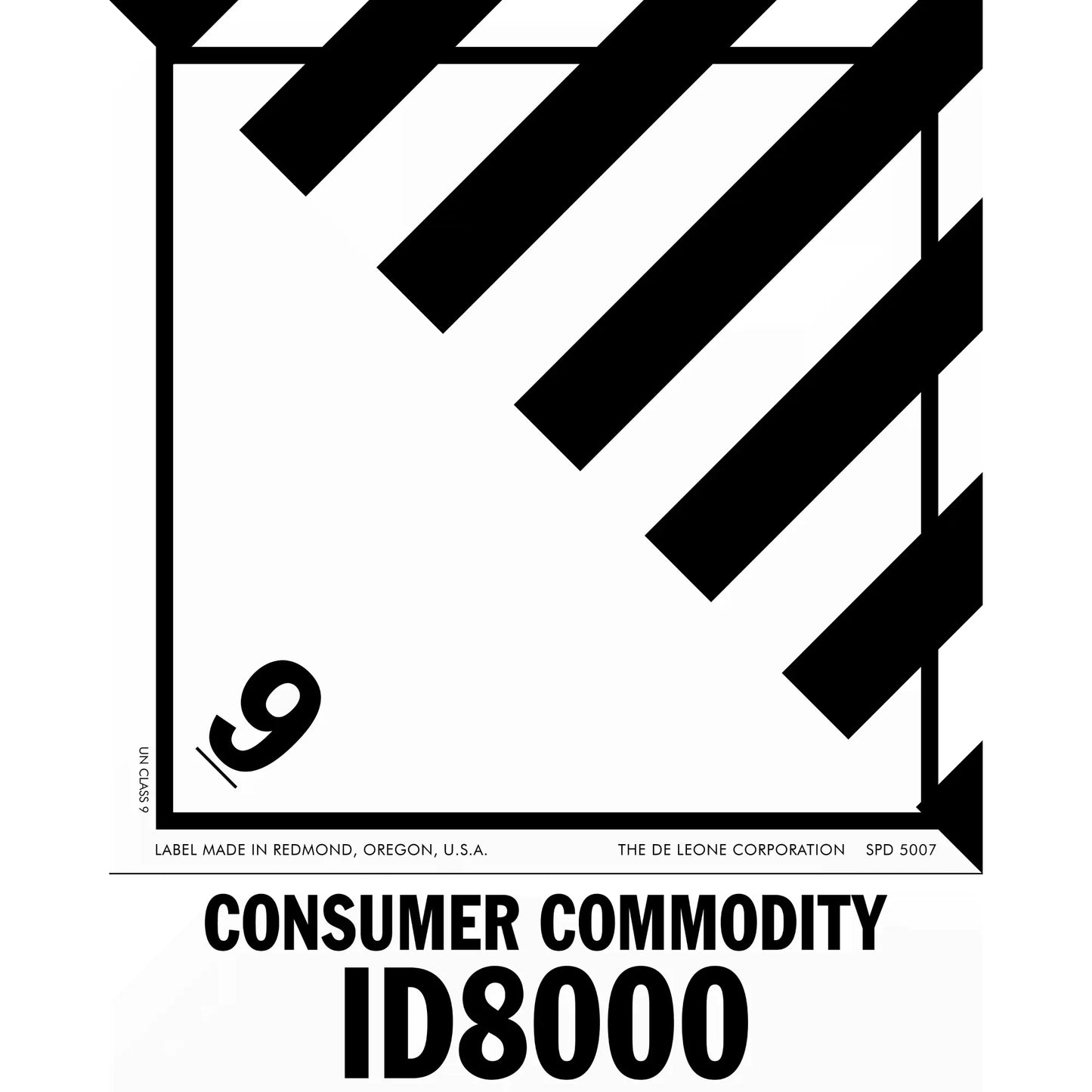 Black and white hazard warning label for Consumer Commodity ID8000.