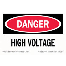 Red and white ’DANGER HIGH VOLTAGE’ warning sign.