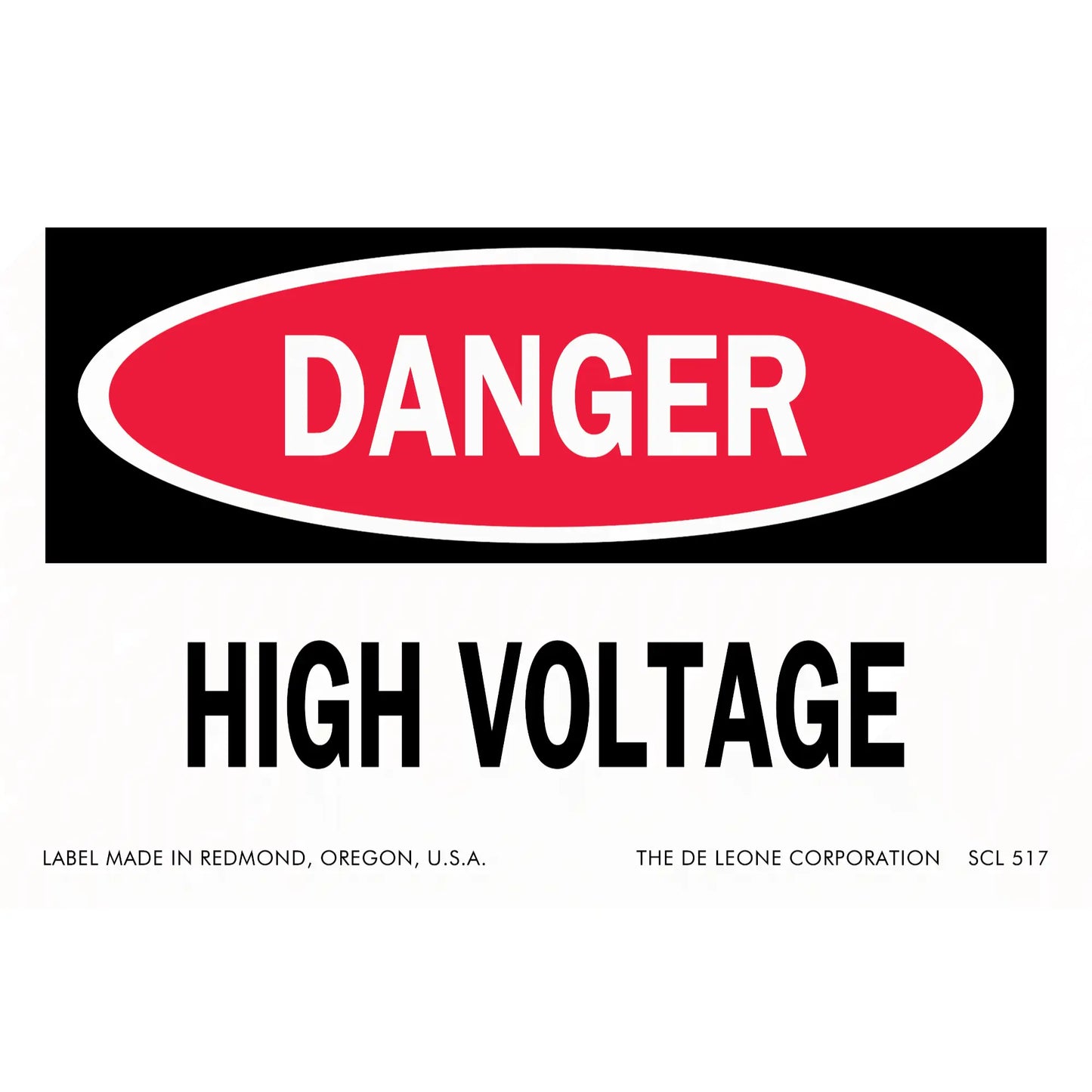 Red and white ’DANGER HIGH VOLTAGE’ warning sign.