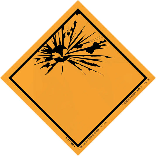 Orange diamond-shaped warning sign with a black explosion symbol.