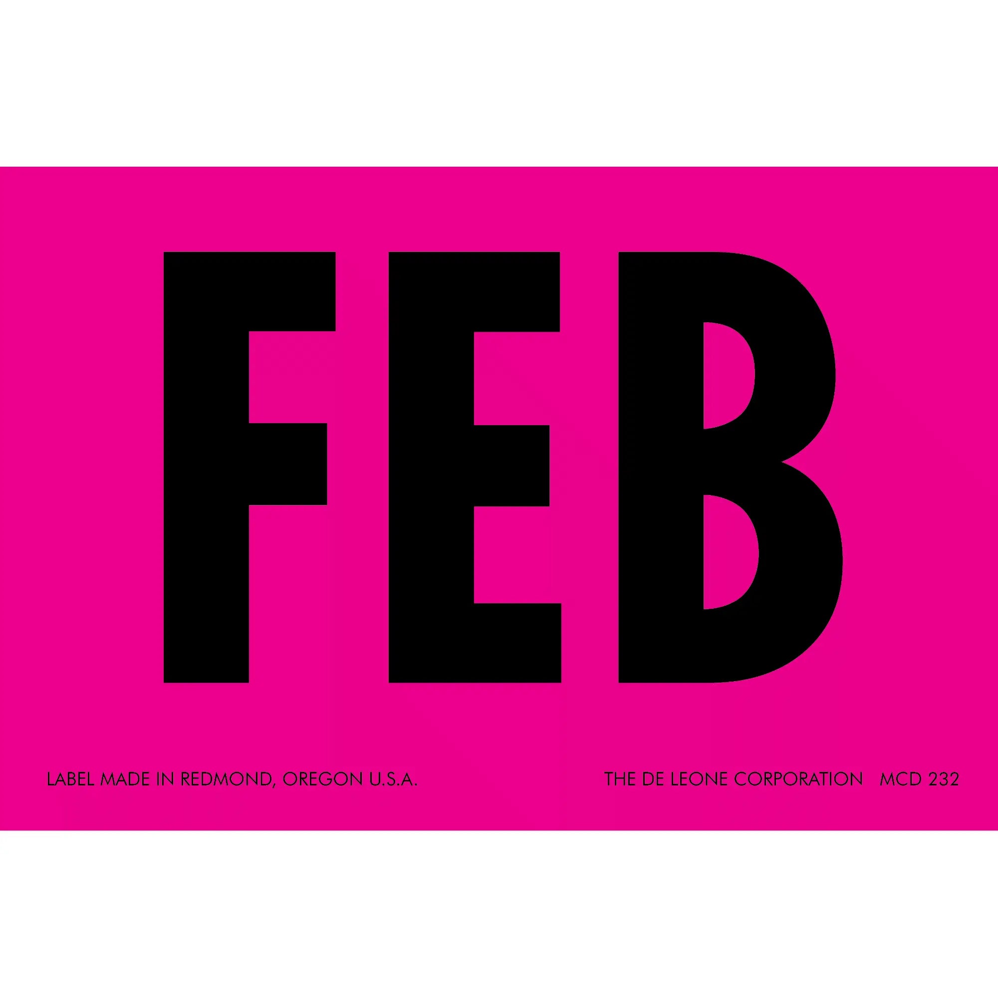 Bold black letters spelling ’FEB’ on a pink background.