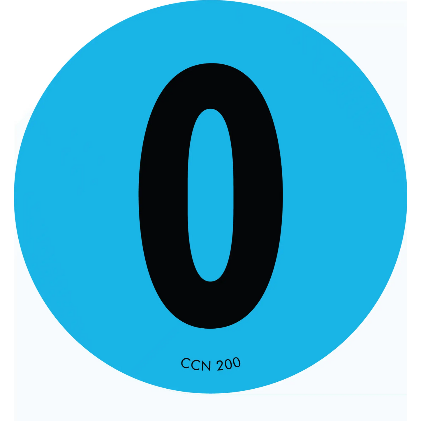 Black numeral zero on a light blue circular background.