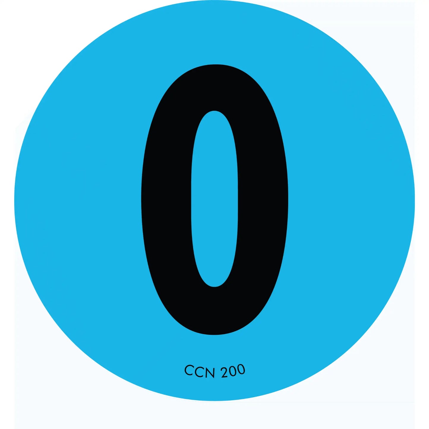 Black numeral zero on a light blue circular background.