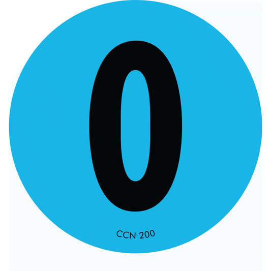 Black numeral zero on a light blue circular background.