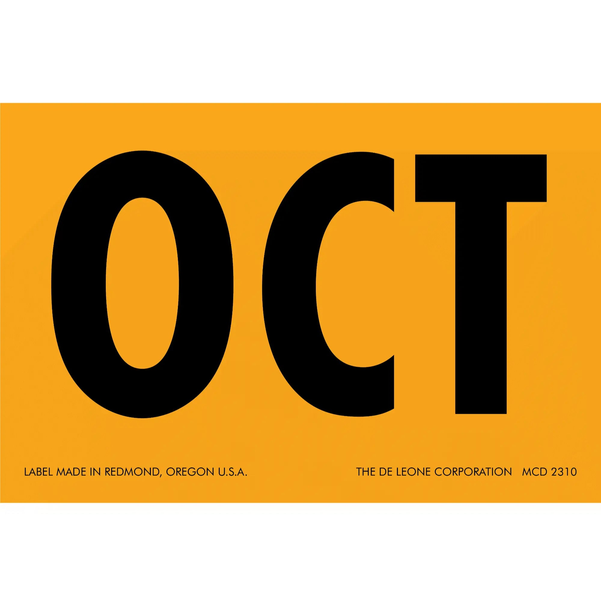Black letters ’OCT’ on an orange label.