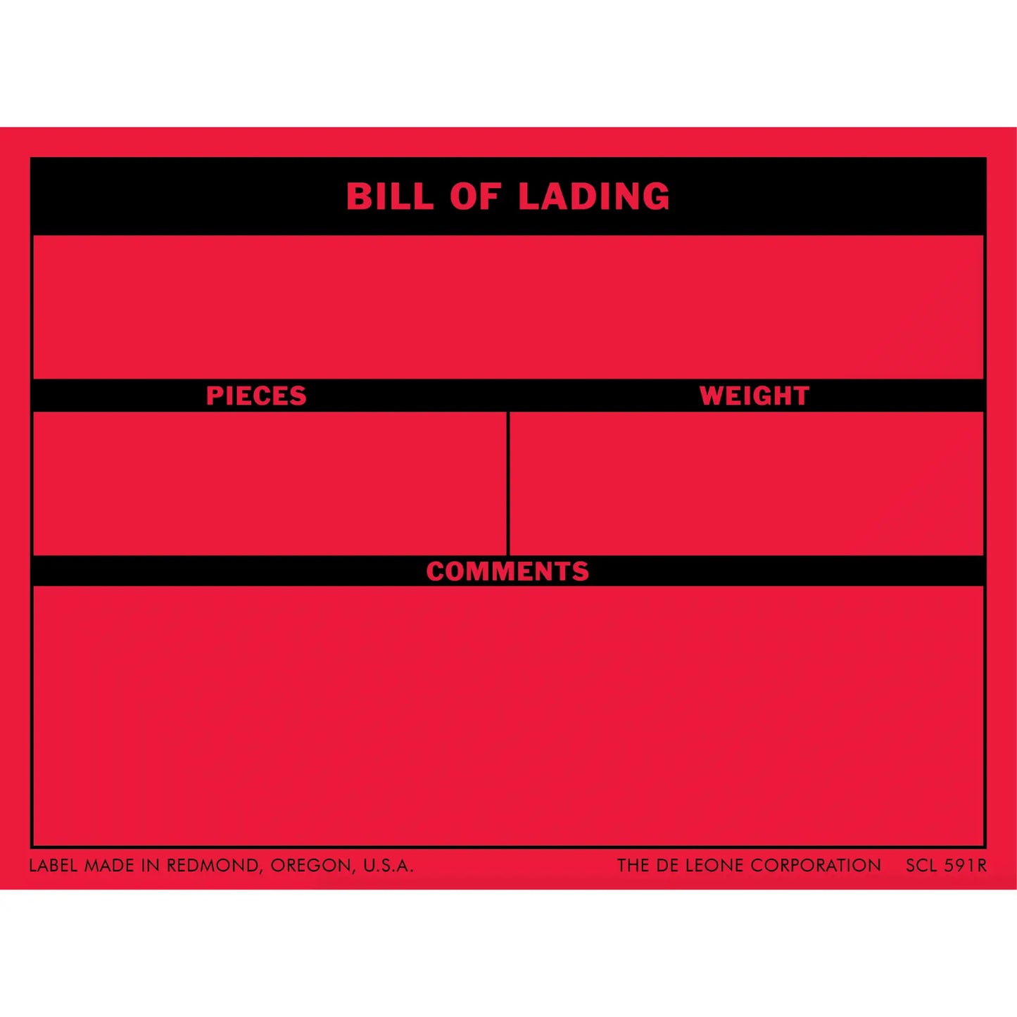 Red bill of lading form with black header bars and blank spaces for shipping details.