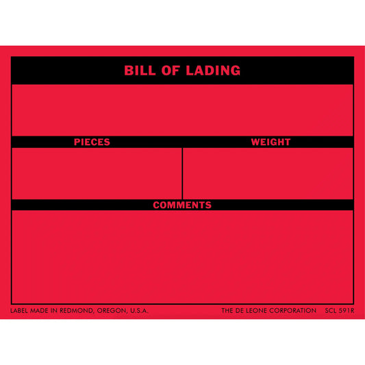 Red bill of lading form with black header bars and blank spaces for shipping details.