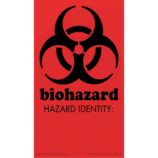 Black biohazard warning symbol on a red warning label.