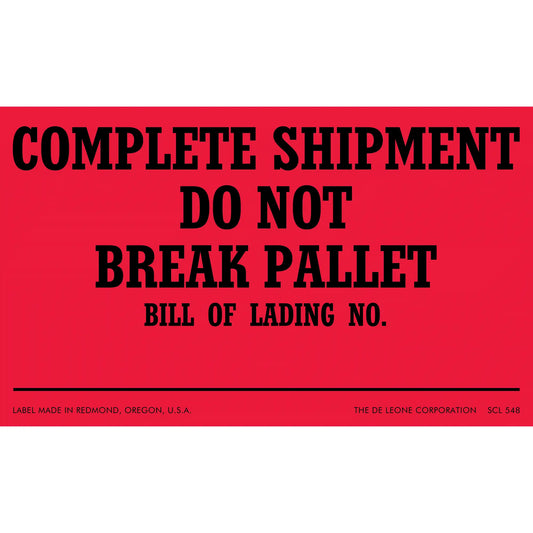 Fluor Red Complete Shipment Label with Bill of Lading Space