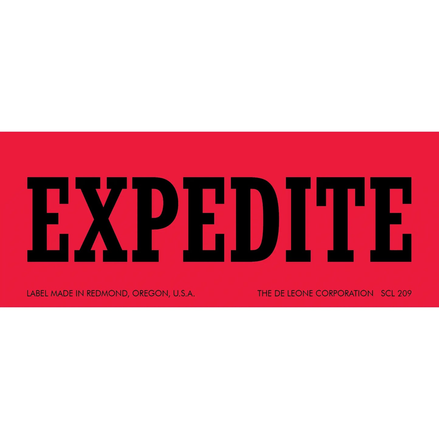Red label with black text reading ’EXPEDITE’