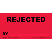 Red rejection label with black text and a blank line for writing.