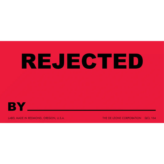 Red rejection label with black text and a blank line for writing.