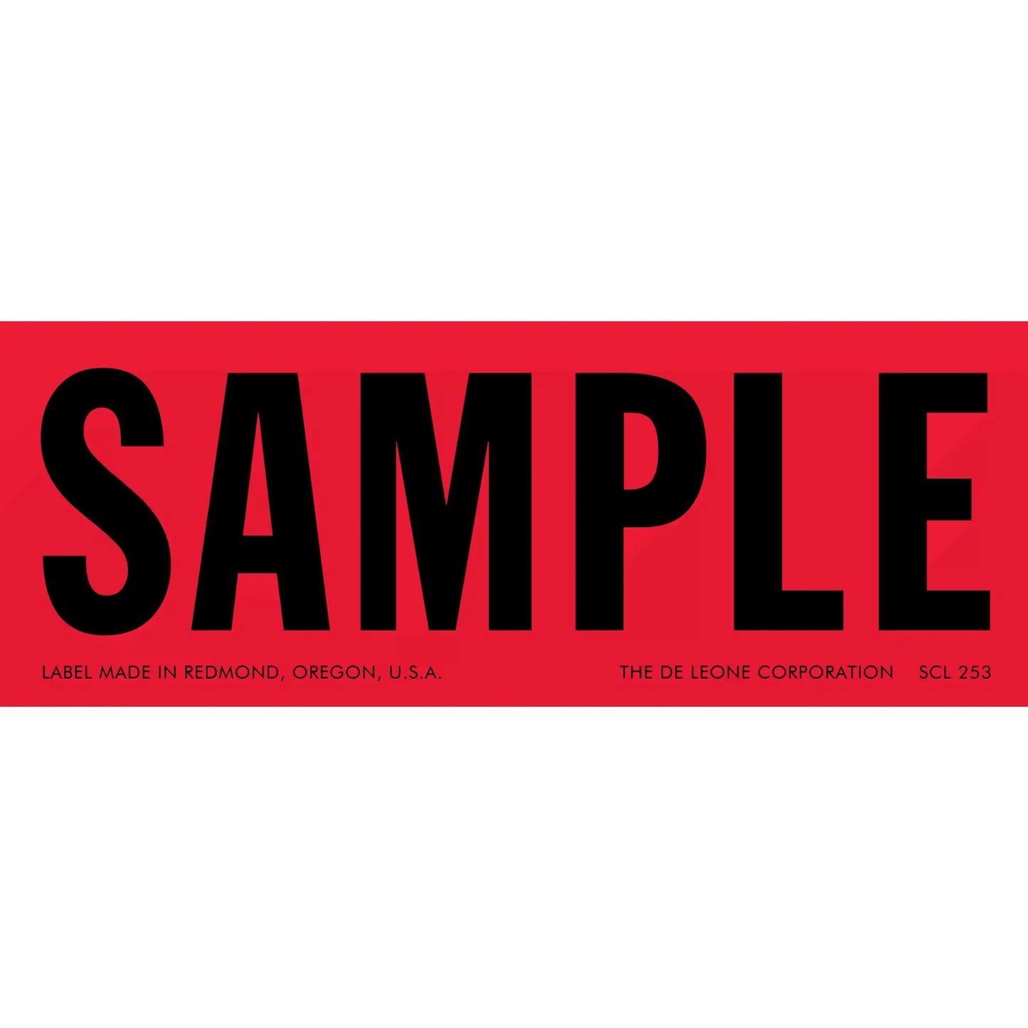 Red label with black text reading ’SAMPLE’