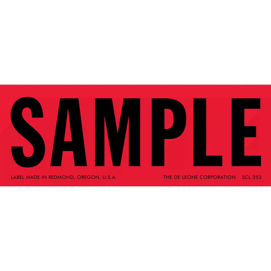 Red label with black text reading ’SAMPLE’