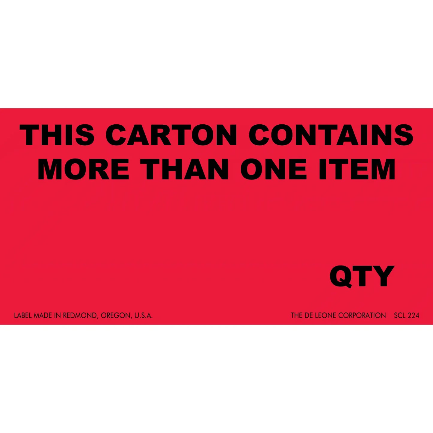 Red shipping label with black text warning about multiple items in a carton.