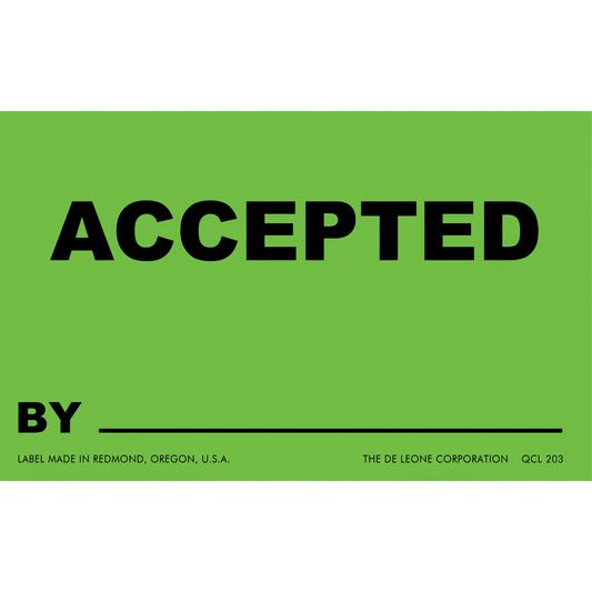 Fluorescent Green Accepted Labels with Signature Line