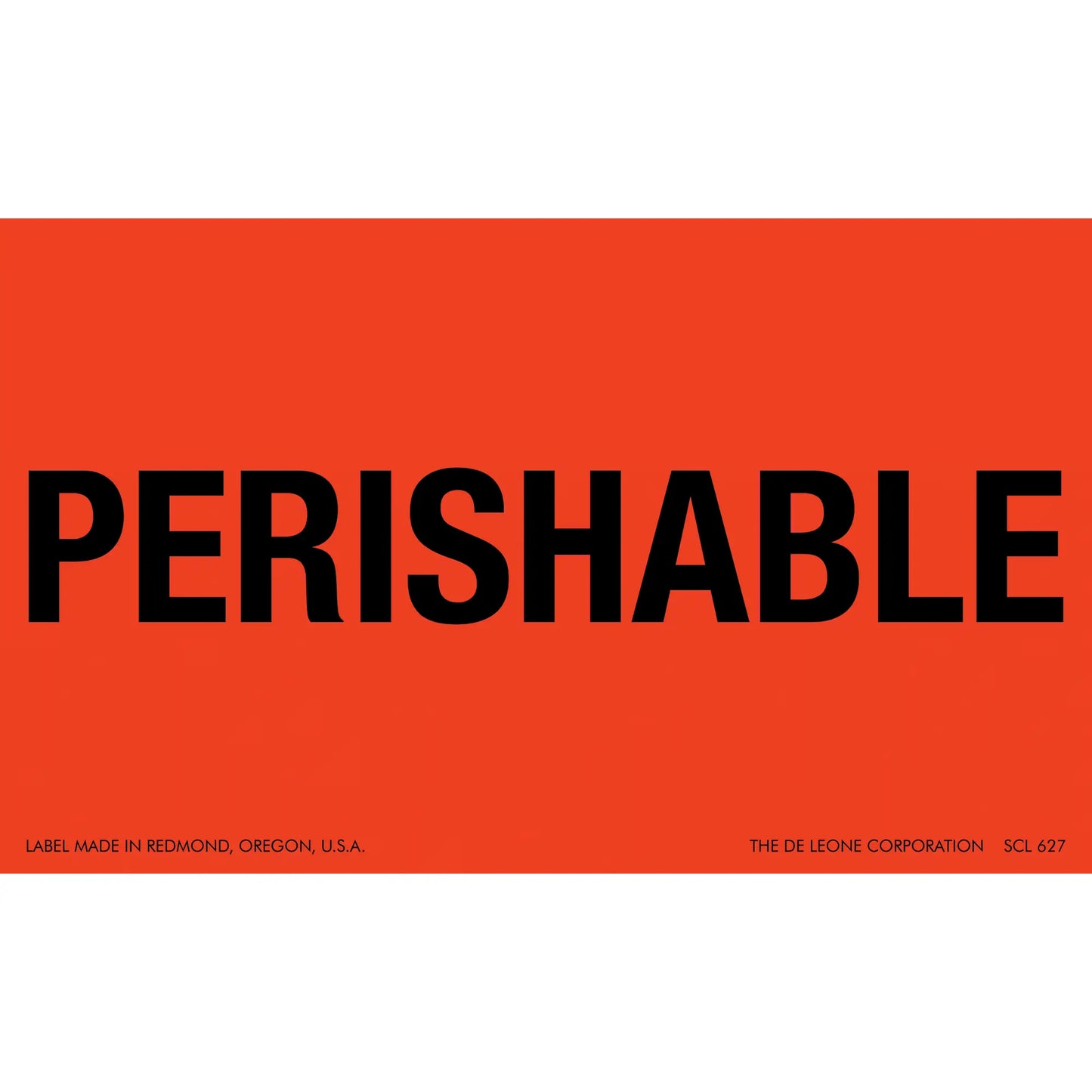 Red shipping label with black text reading ’PERISHABLE’