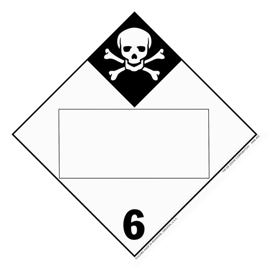 Hazardous materials warning placard with skull and crossbones symbol showing Division 6 toxic substances.