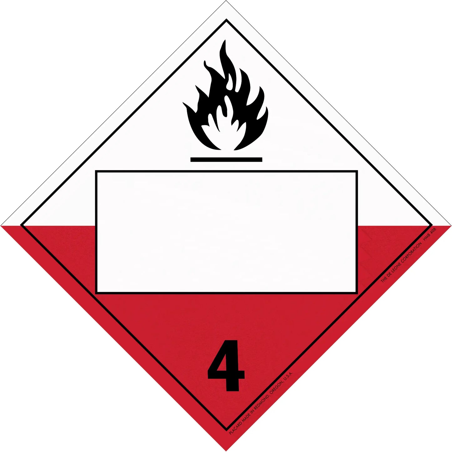 Hazard warning placard for Class 4 flammable solids with black flame symbol.