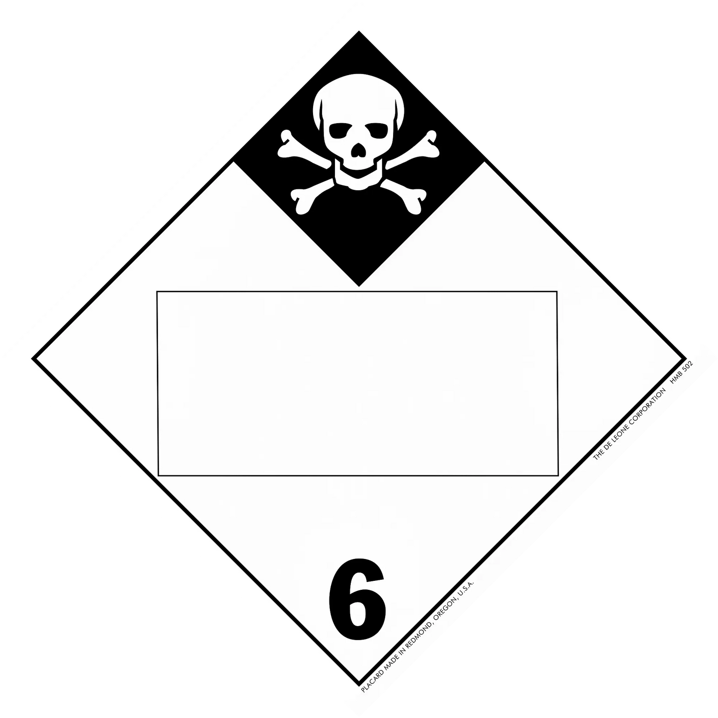 Hazardous materials warning placard with skull and crossbones symbol showing Division 6 toxic substances.
