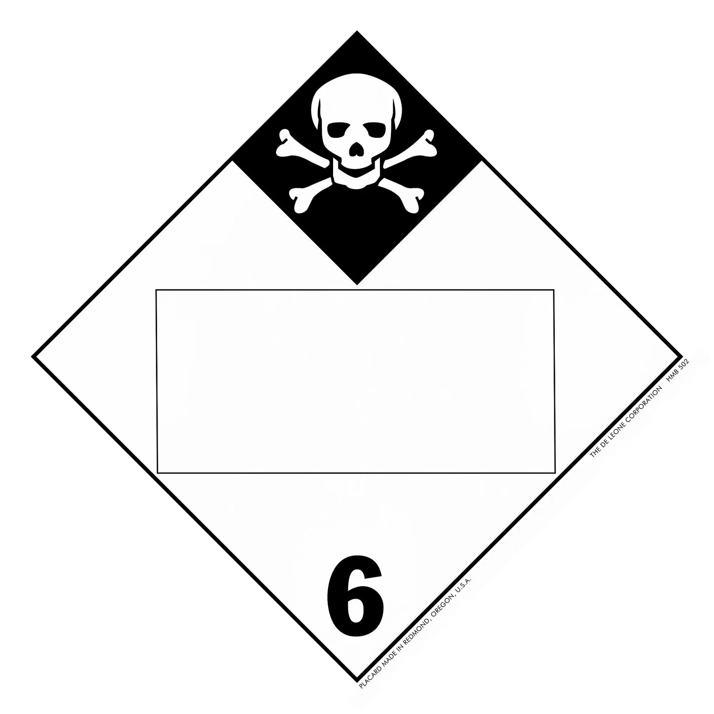 Hazardous materials warning placard with skull and crossbones symbol showing Division 6 toxic substances.