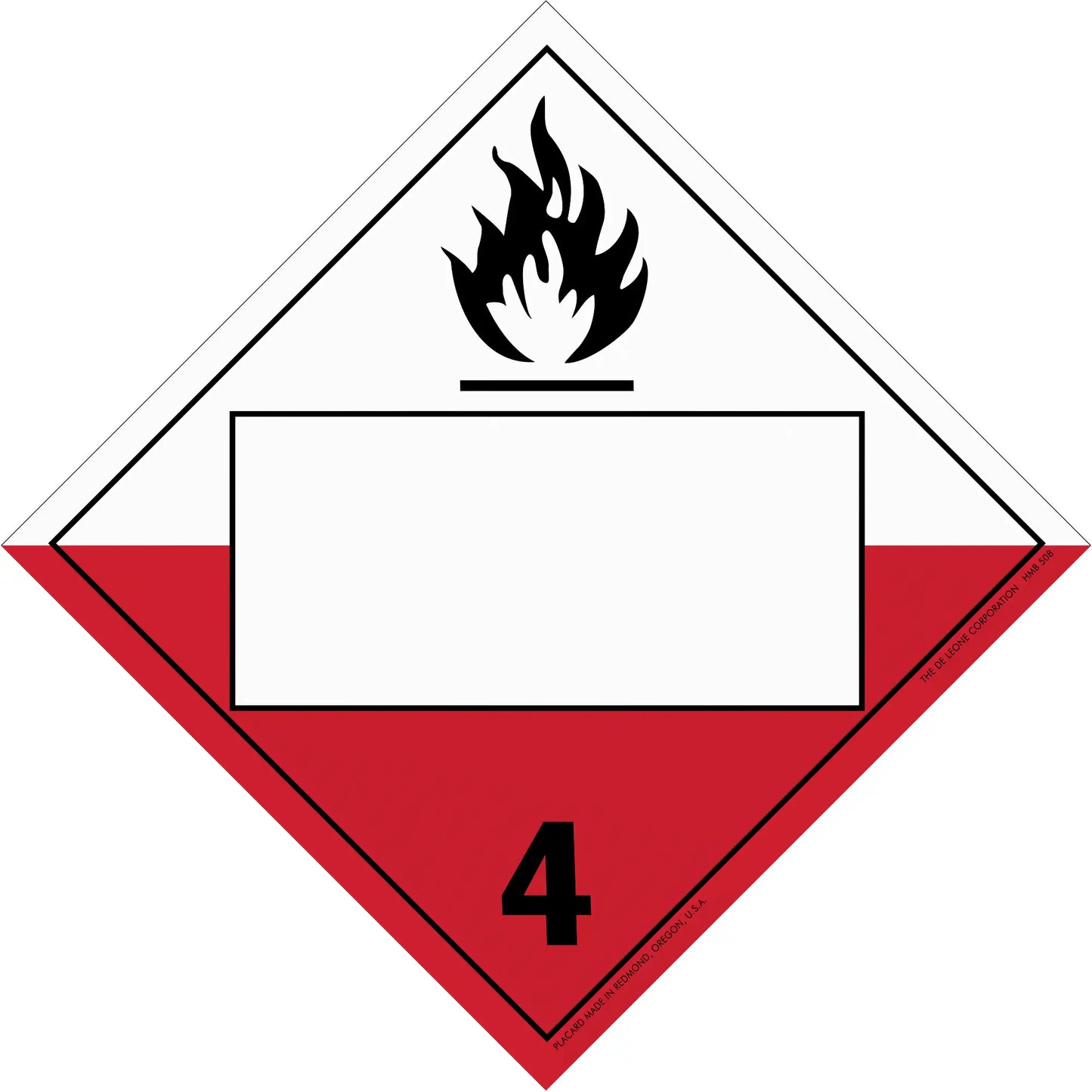 Hazard warning diamond sign for Class 4 flammable solids with black flame symbol.